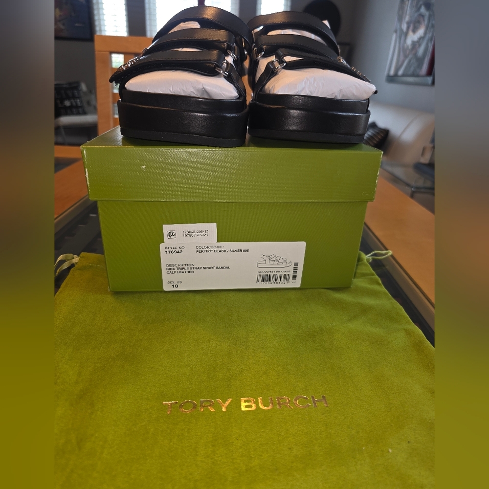 NWT Tory Burch Kira Triple Strap Black And Silver Sandals SOLD OUT EVERYWHERE - Picture 11 of 11